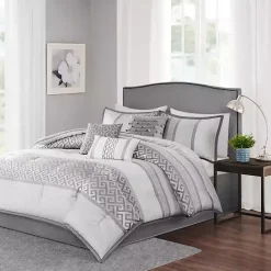 Sale Kirklands Home Silver Geometric Stripes 7-pc. Queen Comforter Set