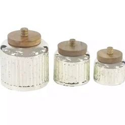 Hot Kirklands Home Silver Glass Jars with Wooden Lids, Set of 3