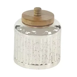 Hot Kirklands Home Silver Glass Jars with Wooden Lids, Set of 3