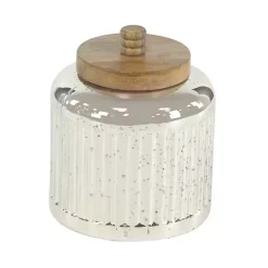 Hot Kirklands Home Silver Glass Jars with Wooden Lids, Set of 3