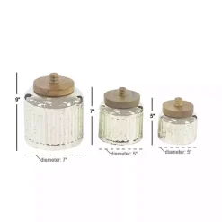 Hot Kirklands Home Silver Glass Jars with Wooden Lids, Set of 3