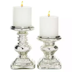 Online Kirklands Home Glass Ornate 2-pc. Pillar Candle Holder Set Silver