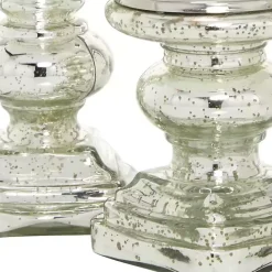 Online Kirklands Home Glass Ornate 2-pc. Pillar Candle Holder Set Silver