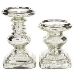 Online Kirklands Home Glass Ornate 2-pc. Pillar Candle Holder Set Silver