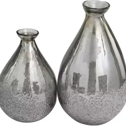 Clearance Kirklands Home Glass Teardrop Textured Vases, Set of 2 Silver