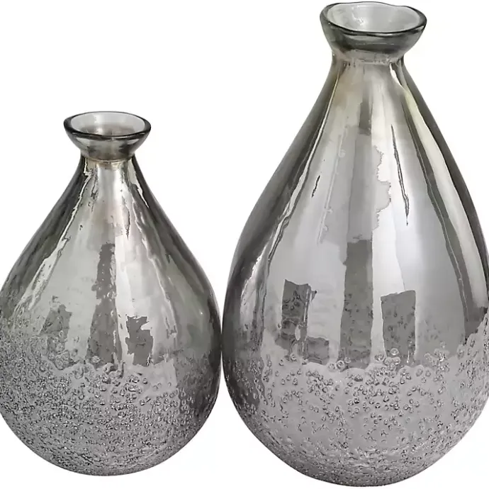 Clearance Kirklands Home Glass Teardrop Textured Vases, Set of 2 Silver
