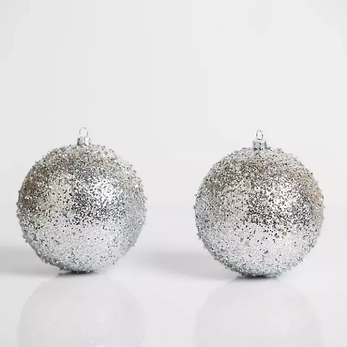 Hot Kirklands Home Glitter Beaded 2-pc. Ornament Set, 4 in. Silver