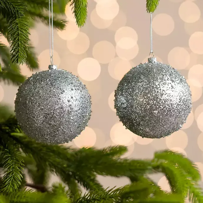New Kirklands Home Glitter Beaded 2-pc. Ornament Set, 6 in. Silver