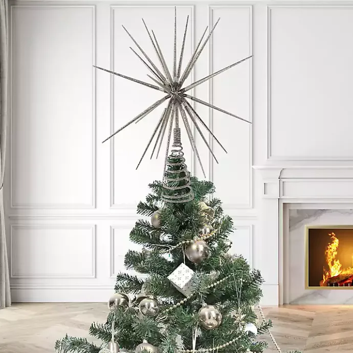 New Kirklands Home Glitter Starburst Tree Topper Silver