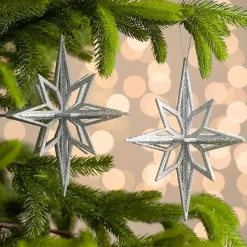 Sale Kirklands Home Glitter Starburst Ornaments, Set of 2 Silver