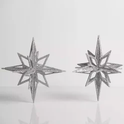 Sale Kirklands Home Glitter Starburst Ornaments, Set of 2 Silver