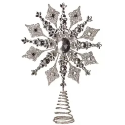Kirklands Home Glittery Bejewelled Snowflake Tree Topper Silver