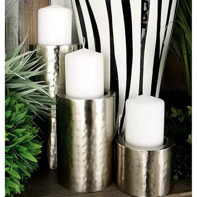Best Kirklands Home Hammered Metal Candle Holders, Set of 3 Silver
