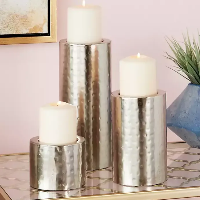 Best Kirklands Home Hammered Metal Candle Holders, Set of 3 Silver