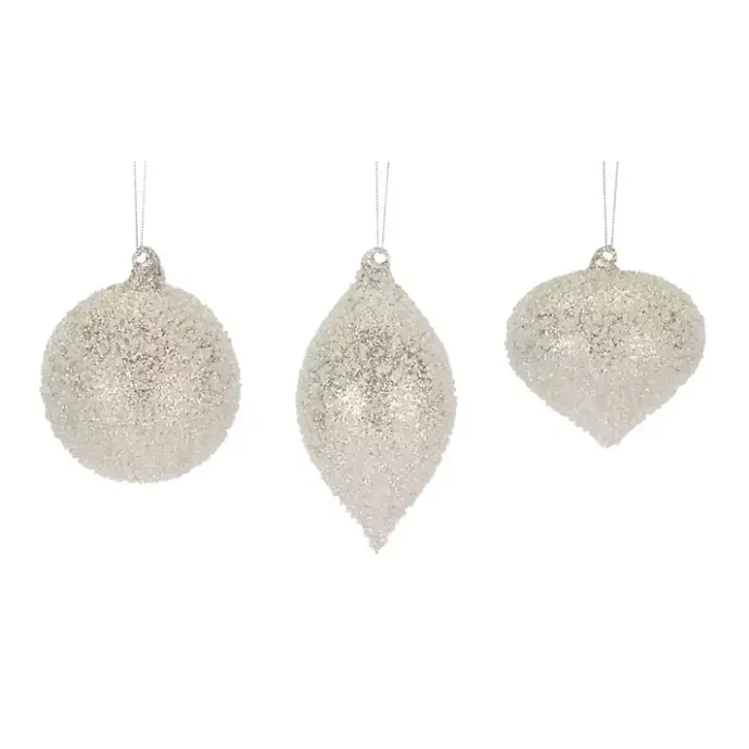 New Kirklands Home Heirloom Glass Glitter Ornaments, Set of 6 Silver