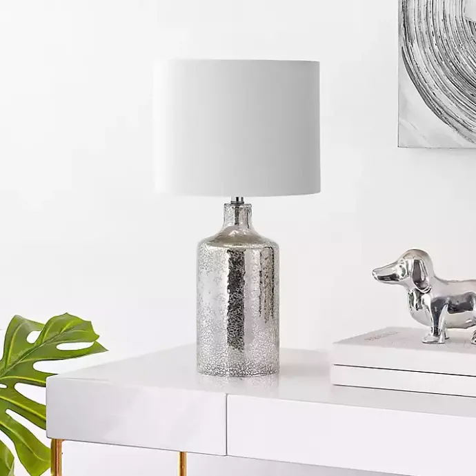 Best Kirklands Home Silver Mercury Glass Cylinder Table Lamp White