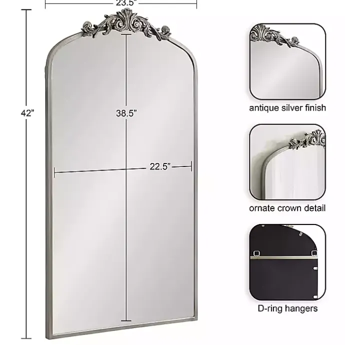 Discount Kirklands Home Silver Metal Arch Ornate Crown Wall Mirror