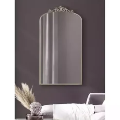 Discount Kirklands Home Silver Metal Arch Ornate Crown Wall Mirror
