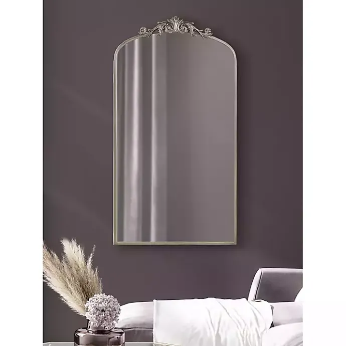 Discount Kirklands Home Silver Metal Arch Ornate Crown Wall Mirror