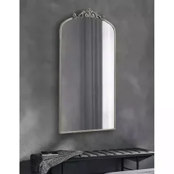 Discount Kirklands Home Silver Metal Arch Ornate Crown Wall Mirror