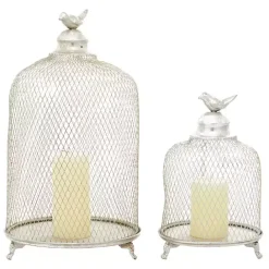 Outlet Kirklands Home Metal Bird Cage Cloche Lanterns, Set of 2 Silver