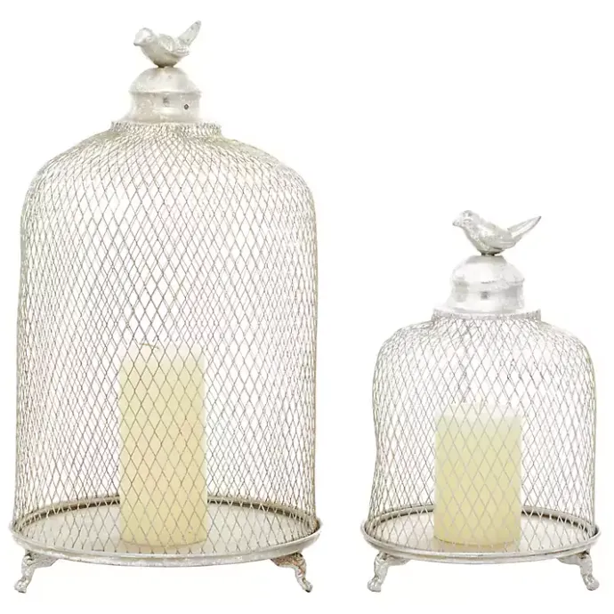 Outlet Kirklands Home Metal Bird Cage Cloche Lanterns, Set of 2 Silver