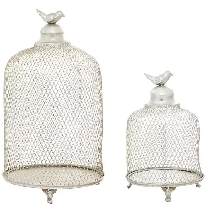 Outlet Kirklands Home Metal Bird Cage Cloche Lanterns, Set of 2 Silver