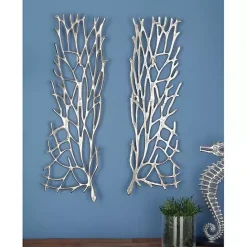 Sale Kirklands Home Metal Coral Panel Wall Plaques, Set of 2 Silver