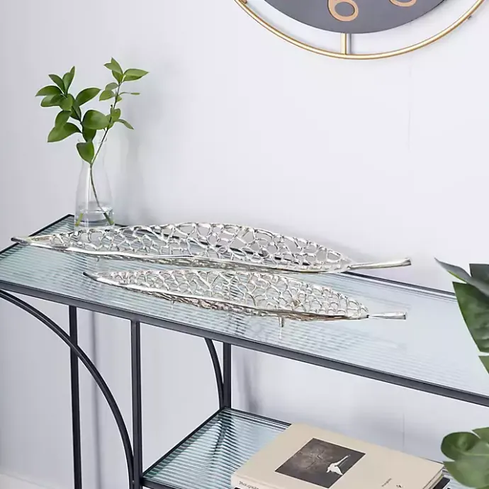 Clearance Kirklands Home Metal Leaf Trays, Set of 2 Silver