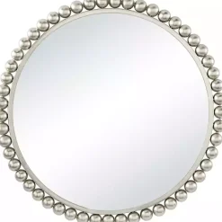 Best Kirklands Home Silver Metal Round Beaded Frame Wall Mirror