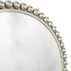 Best Kirklands Home Silver Metal Round Beaded Frame Wall Mirror