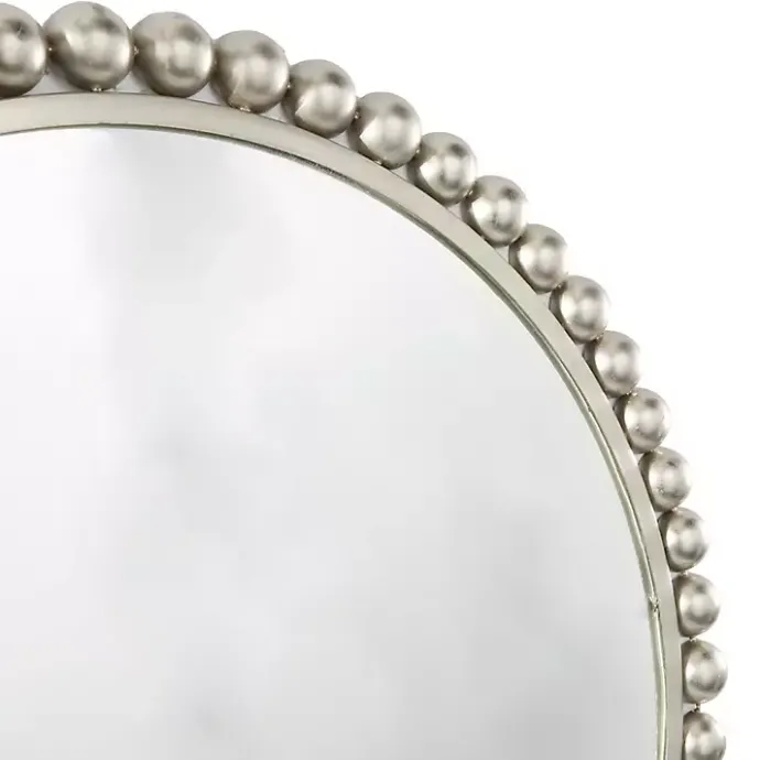 Best Kirklands Home Silver Metal Round Beaded Frame Wall Mirror