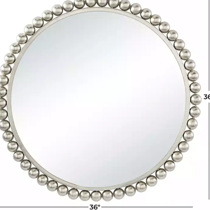Best Kirklands Home Silver Metal Round Beaded Frame Wall Mirror