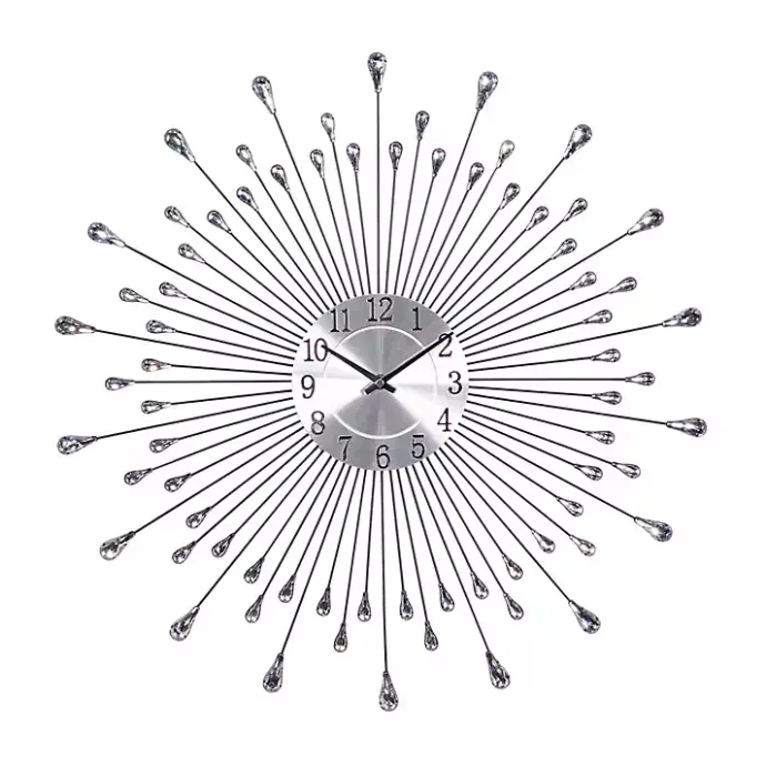 Hot Kirklands Home Silver Metal Sunburst Droplet Frame Clock