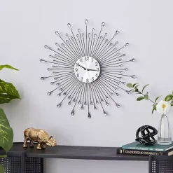 Hot Kirklands Home Silver Metal Sunburst Droplet Frame Clock