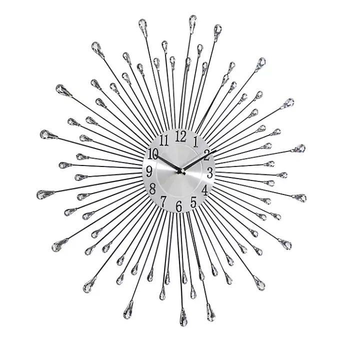 Hot Kirklands Home Silver Metal Sunburst Droplet Frame Clock