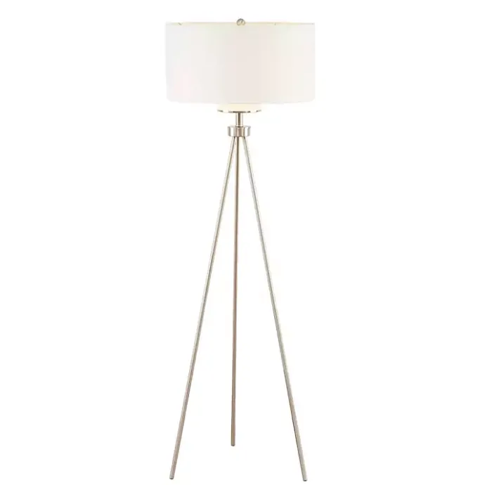 Clearance Kirklands Home Silver Metal Tripod Floor Lamp White
