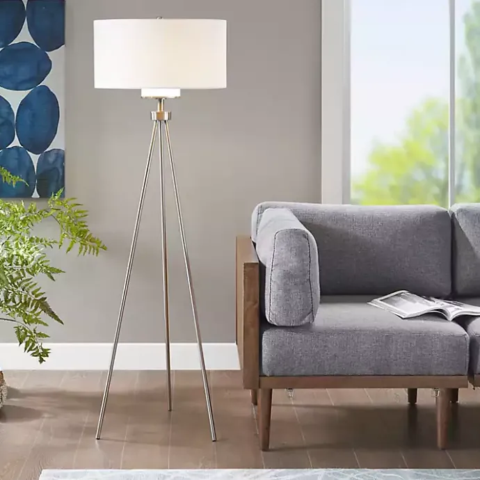 Clearance Kirklands Home Silver Metal Tripod Floor Lamp White