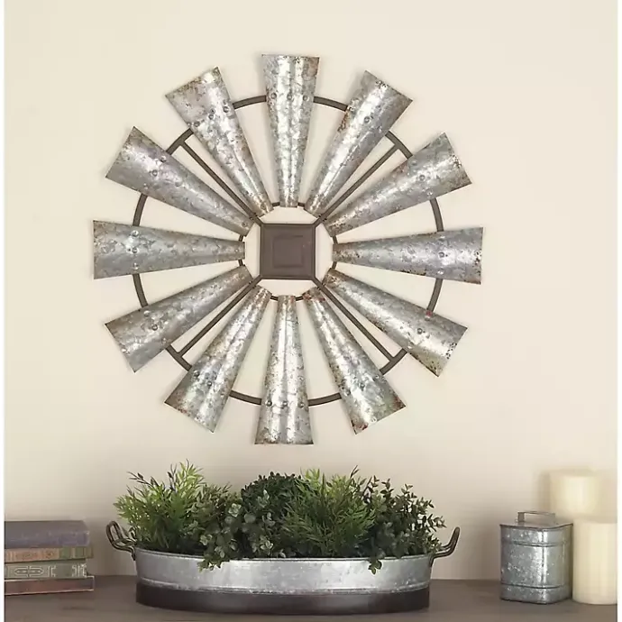 New Kirklands Home Metal Windmill Wall Plaque Silver