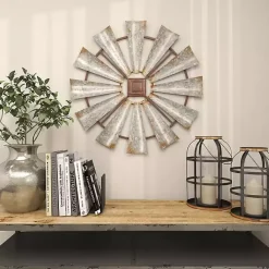 New Kirklands Home Metal Windmill Wall Plaque Silver