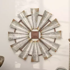 New Kirklands Home Metal Windmill Wall Plaque Silver