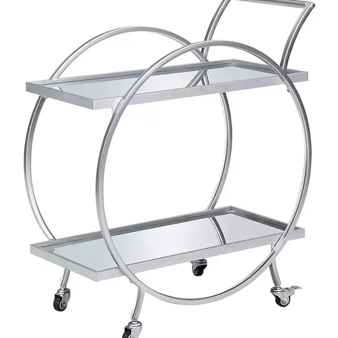 New Kirklands Home Mirrored 2-Tier Odessa Bar Cart Silver
