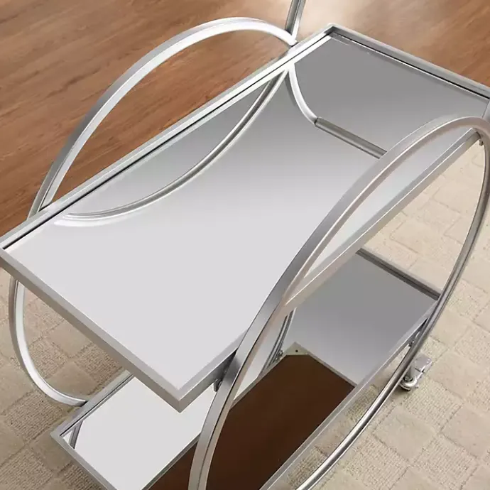 New Kirklands Home Mirrored 2-Tier Odessa Bar Cart Silver
