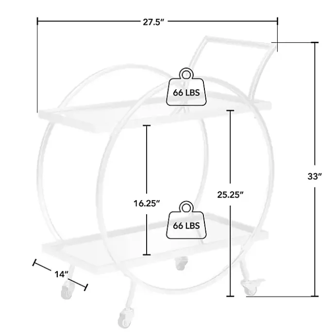 New Kirklands Home Mirrored 2-Tier Odessa Bar Cart Silver