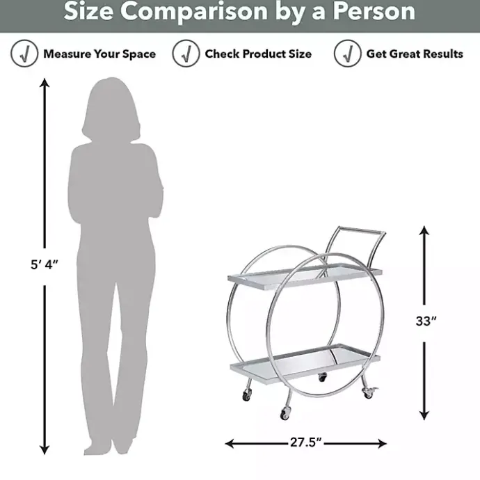 New Kirklands Home Mirrored 2-Tier Odessa Bar Cart Silver