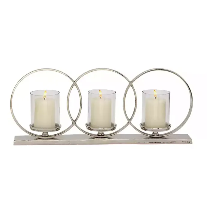 Kirklands Home Overlapping Halo Hurricane Candle Runner Silver