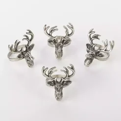 Kirklands Home Reindeer Head Napkin Rings, Set of 4 Silver