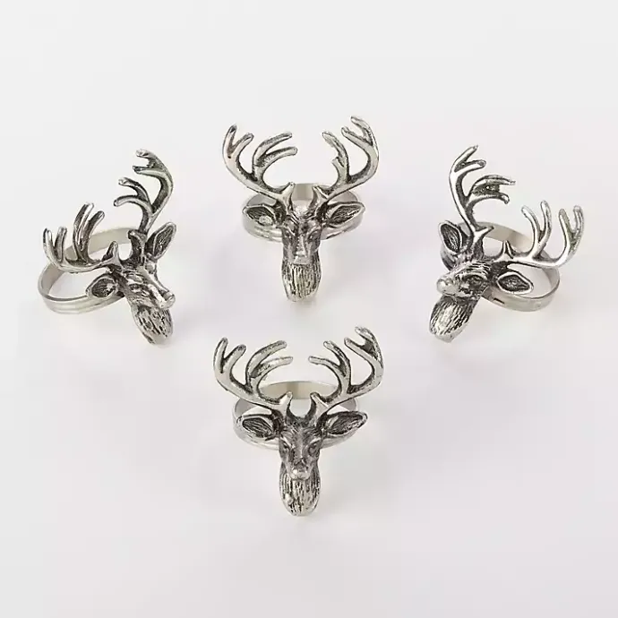 Kirklands Home Reindeer Head Napkin Rings, Set of 4 Silver