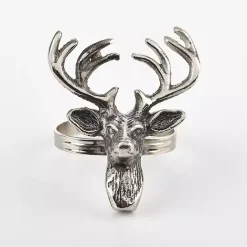 Kirklands Home Reindeer Head Napkin Rings, Set of 4 Silver