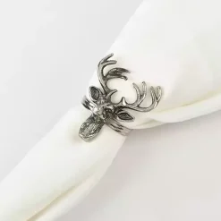 Kirklands Home Reindeer Head Napkin Rings, Set of 4 Silver